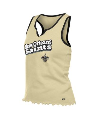 Women's Gold New Orleans Saints Lettuce Hem Notch Neck Tri-Blend Tank Top