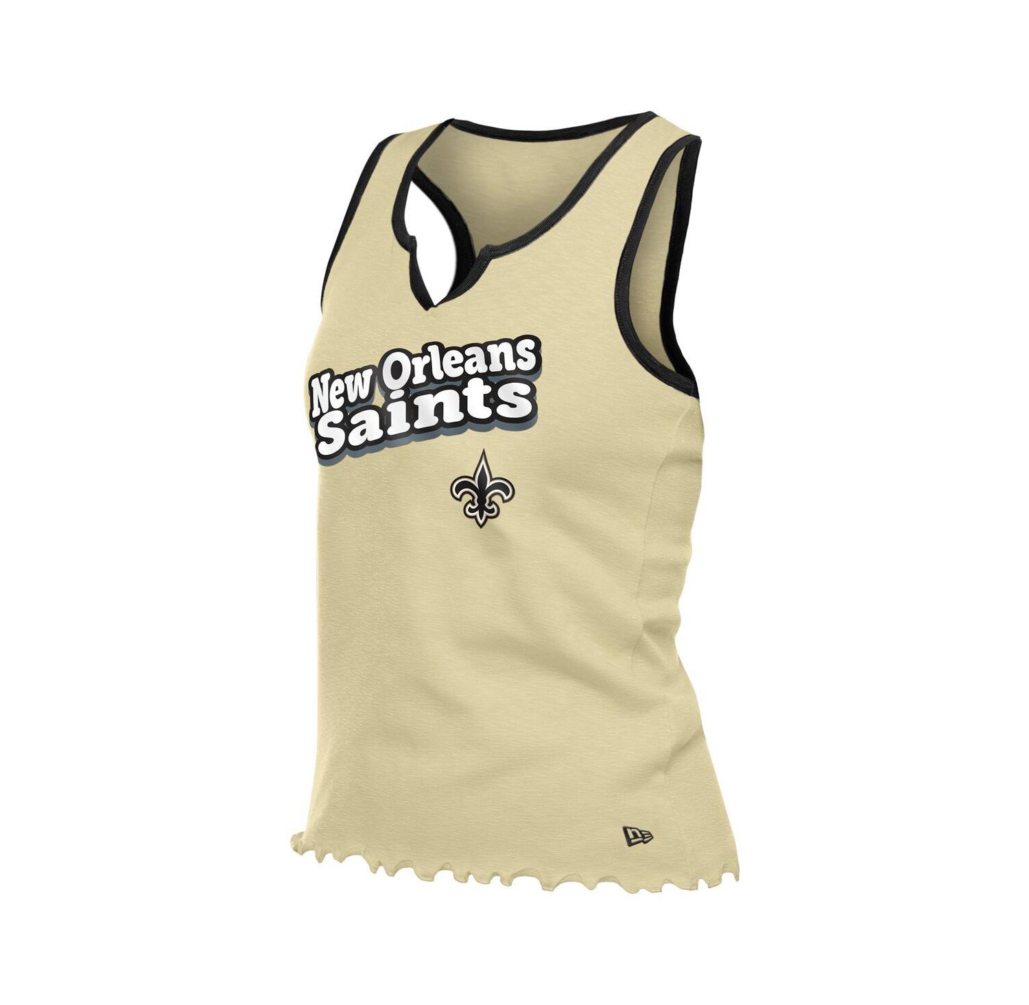 Women's Gold New Orleans Saints Lettuce Hem Notch Neck Tri-Blend Tank Top