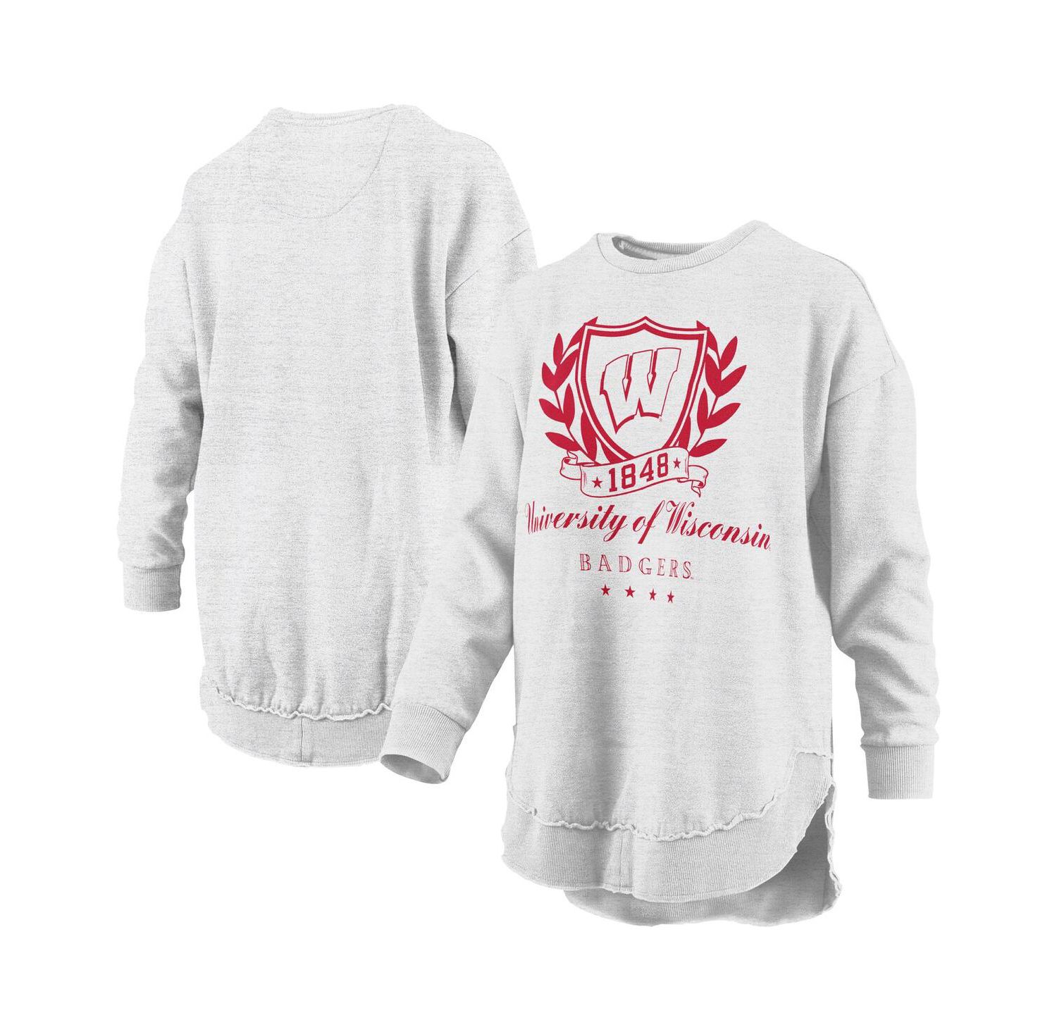 Women's Heather Gray Wisconsin Badgers Field Day M&eacute;lange Poncho Pullover Sweatshirt