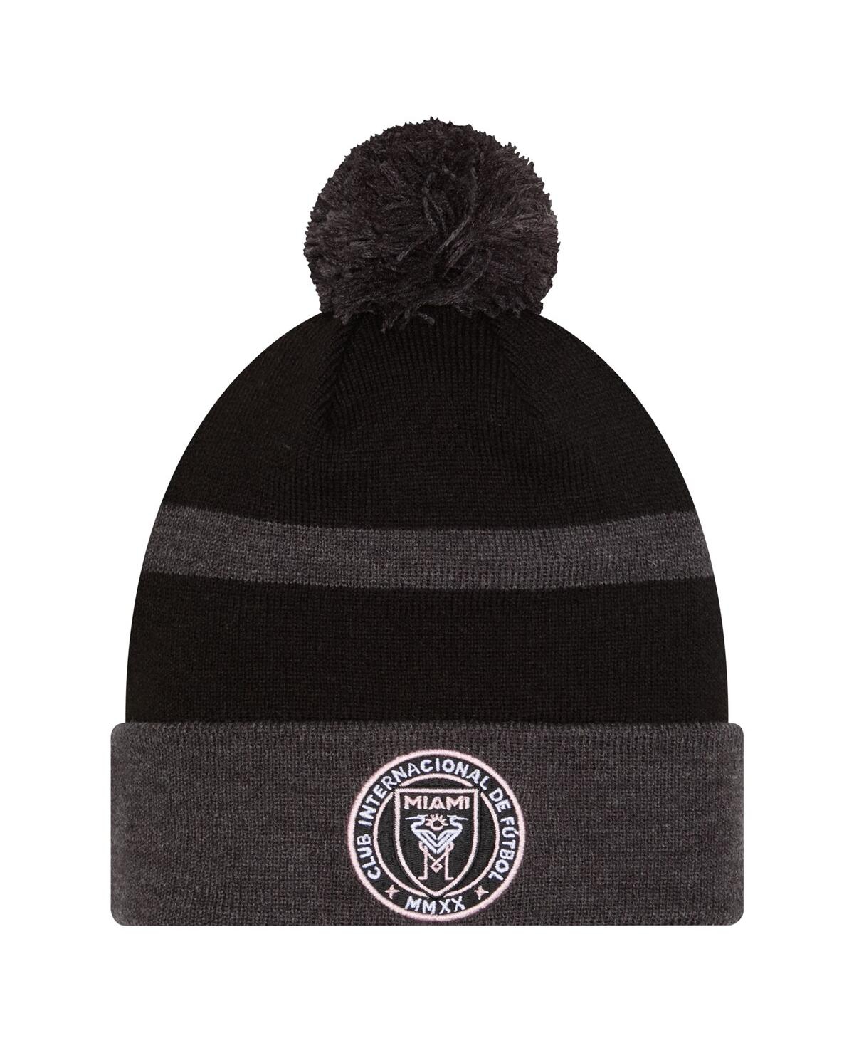 New Era Black Inter Miami Cf 2025 Kickoff Cuffed Knit With Pom Hat