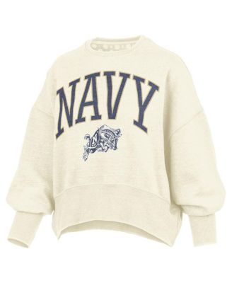 Women's Natural Navy Midshipmen Oversized Waist-Length Crewneck Sweatshirt