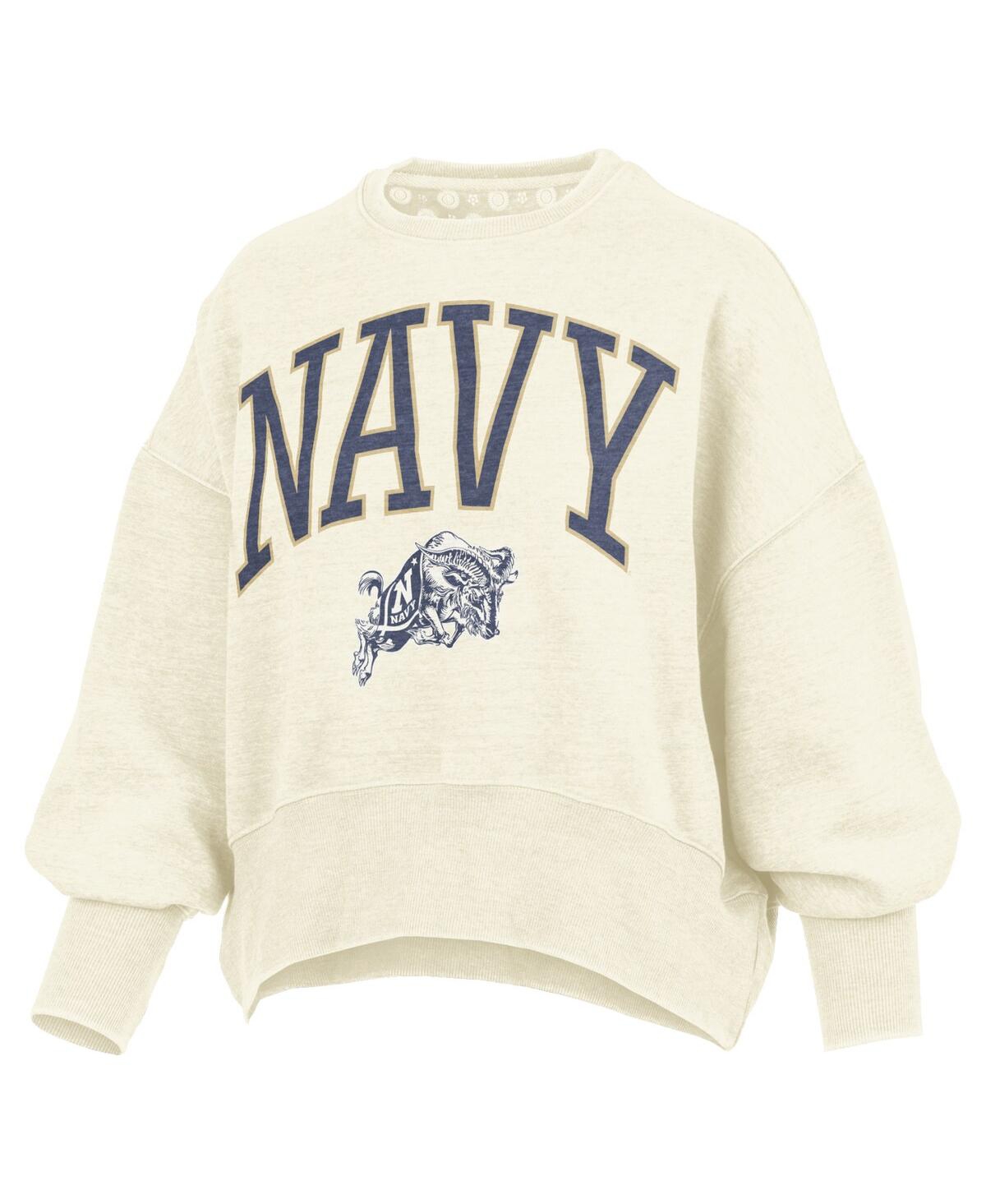 Pressbox Natural Navy Midshipmen Oversized Waist-length Crewneck Sweatshirt In Brown