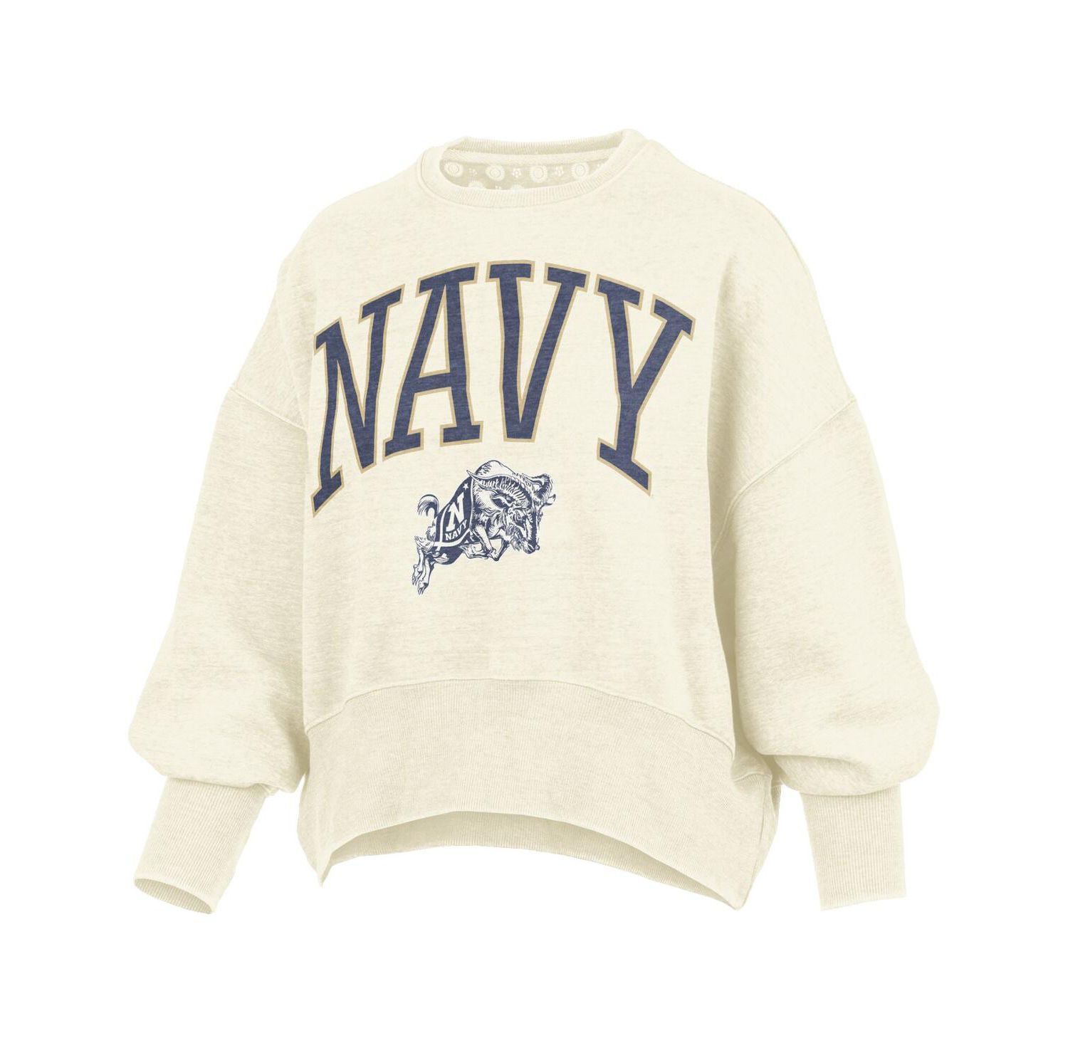 Women's Natural Navy Midshipmen Oversized Waist-Length Crewneck Sweatshirt