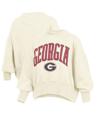 Pressbox - Women's Natural Georgia Bulldogs Oversized Waist-Length Crewneck Sweatshirt