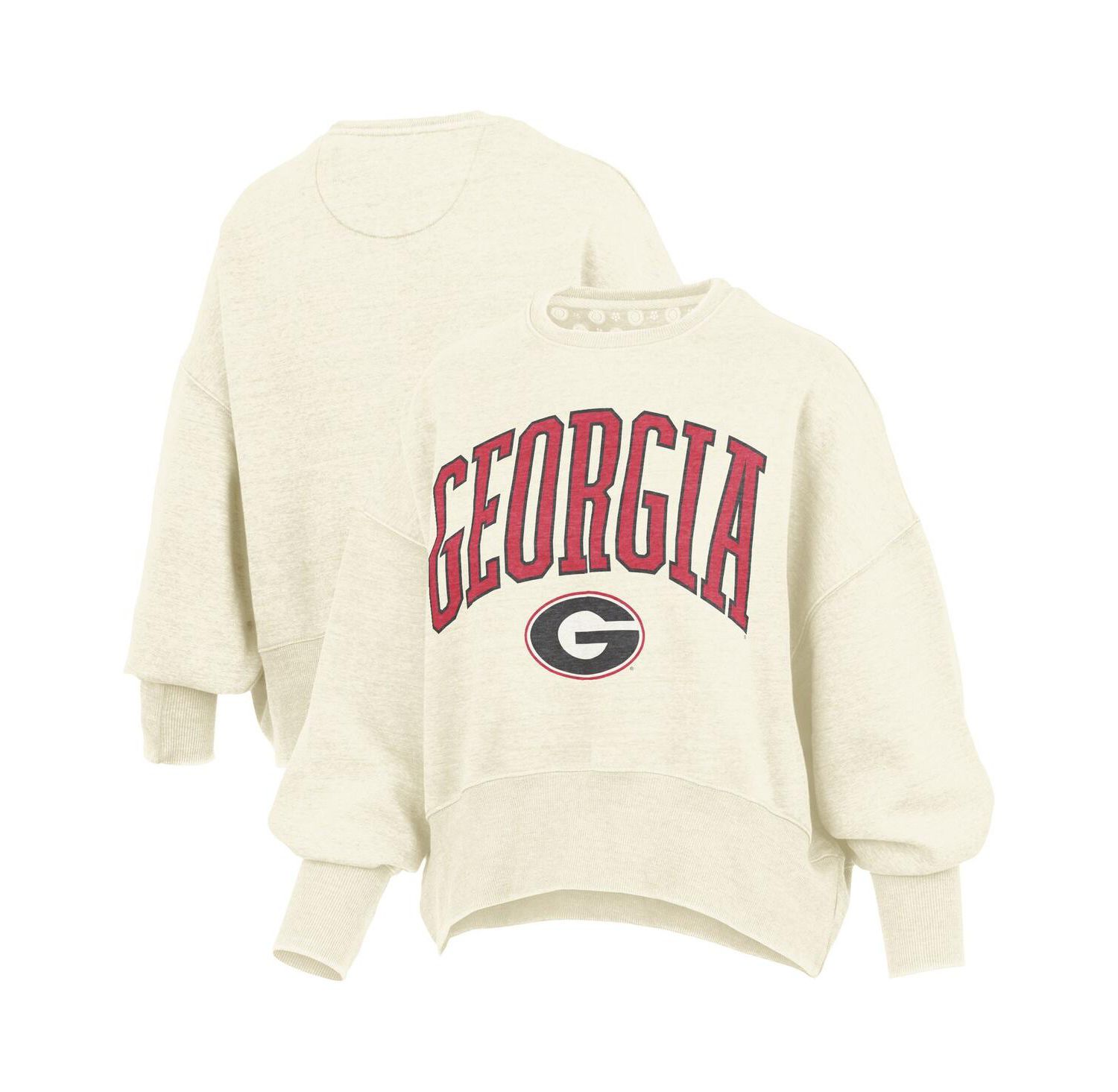 Women's Natural Georgia Bulldogs Oversized Waist-Length Crewneck Sweatshirt