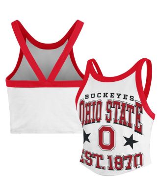 '47 Brand - Women's White Ohio State Buckeyes Energize Sporty Cropped Racerback Tank Top
