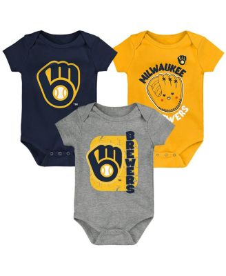 Outerstuff - Baby Boys and Girls Navy/Gold/Gray Milwaukee Brewers Change Up Bodysuit Set, 3-Pack