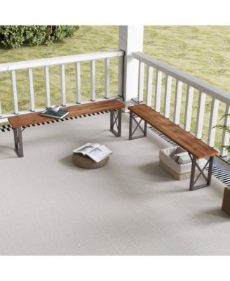 59'' Outdoor Acacia Wood Benches Set of 2 for 2-3 Person w/ Metal Support