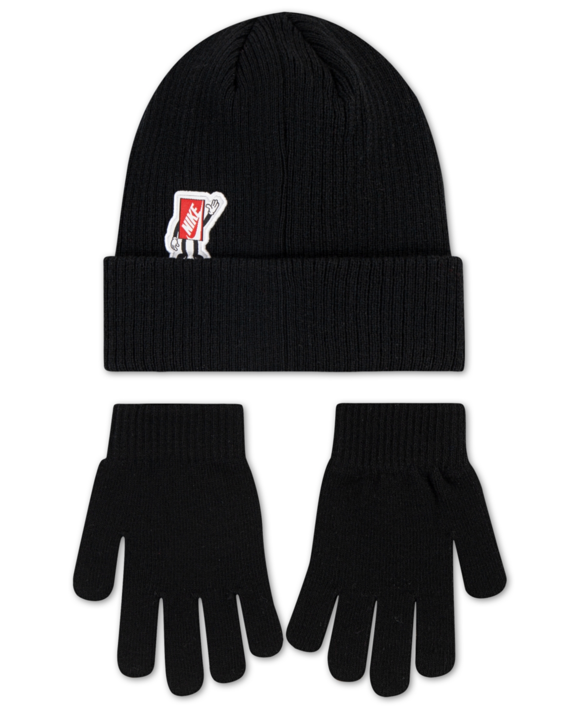 Nike Big Kids 2-piece Patch Peak Beanie And Gloves Set In Black