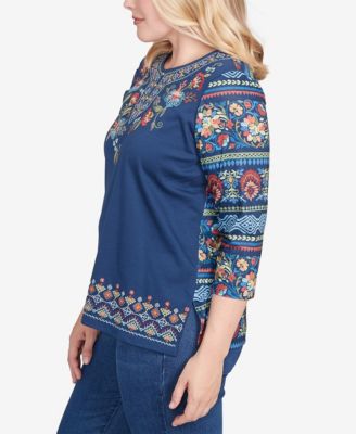 Petite Embroidered Knit Crewneck Top