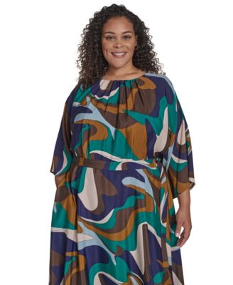 Plus Size Dolman Sleeve Jewel Neck Belted Dress