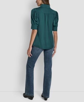 Women's Stand Collar Puff-Sleeve Shirt