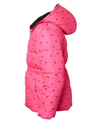 Toddler and Little Girls' Foil Bow Puffer Jacket with Beanie