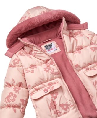 Toddler and Little Girls' Flocked Floral Puffer Jacket
