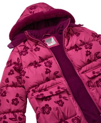 Big Girls' Flocked Floral Puffer Jacket