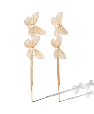 Long Butterfly Drop Earrings in Shimmering Gold-Tone