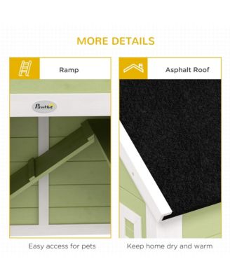 64 Inch Rabbit Hutch with Asphalt Roof, Handle, Wheels, Multicolor