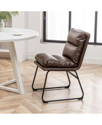 5-Pc. MDF & Rubber Wood Trestle Table Faux Leather Upholstered Round Dining Room Set