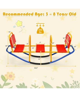 3-Seater Kids Teeter Totter with Backrest and Handrails for Ages 3–8