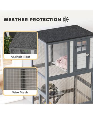 74" Wooden Outdoor Cat House Catio Outdoor Cat Enclosure, Dark