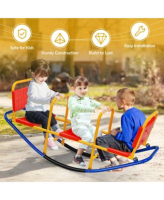 3-Seater Kids Teeter Totter with Backrest and Handrails for Ages 3–8