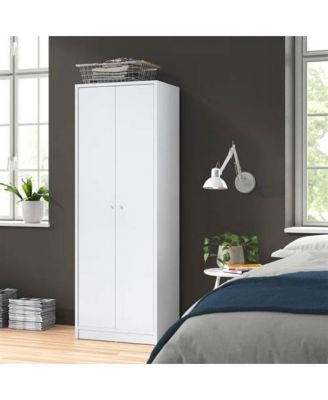 Modern 2-Door Wardrobe Armoire Cabinet with Clothes Hanging Rod for Bedroom