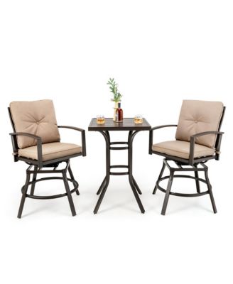 Patio Swivel Bar Height Bistro Set Cushioned Table Stools Furniture Outdoor