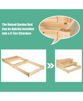 Outdoor Garden 3 Tier Wooden Elevated Raised Vegetable Planter Gardening Kit