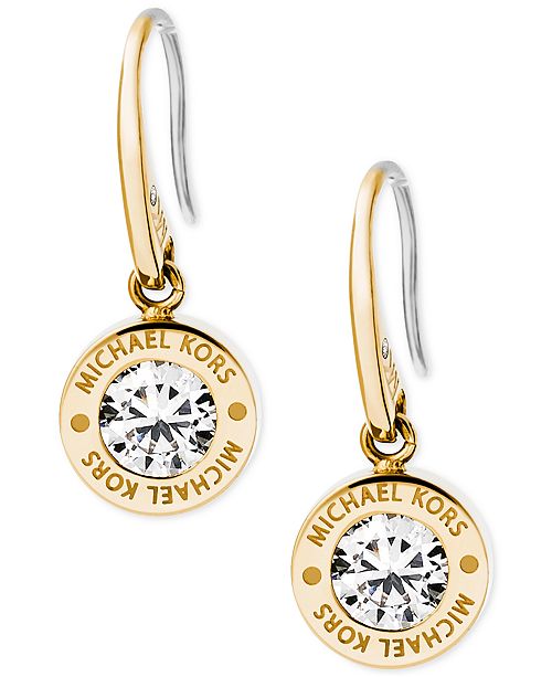 Michael Kors Bezel Set Crystal Logo Drop Earrings Fashion Jewelry