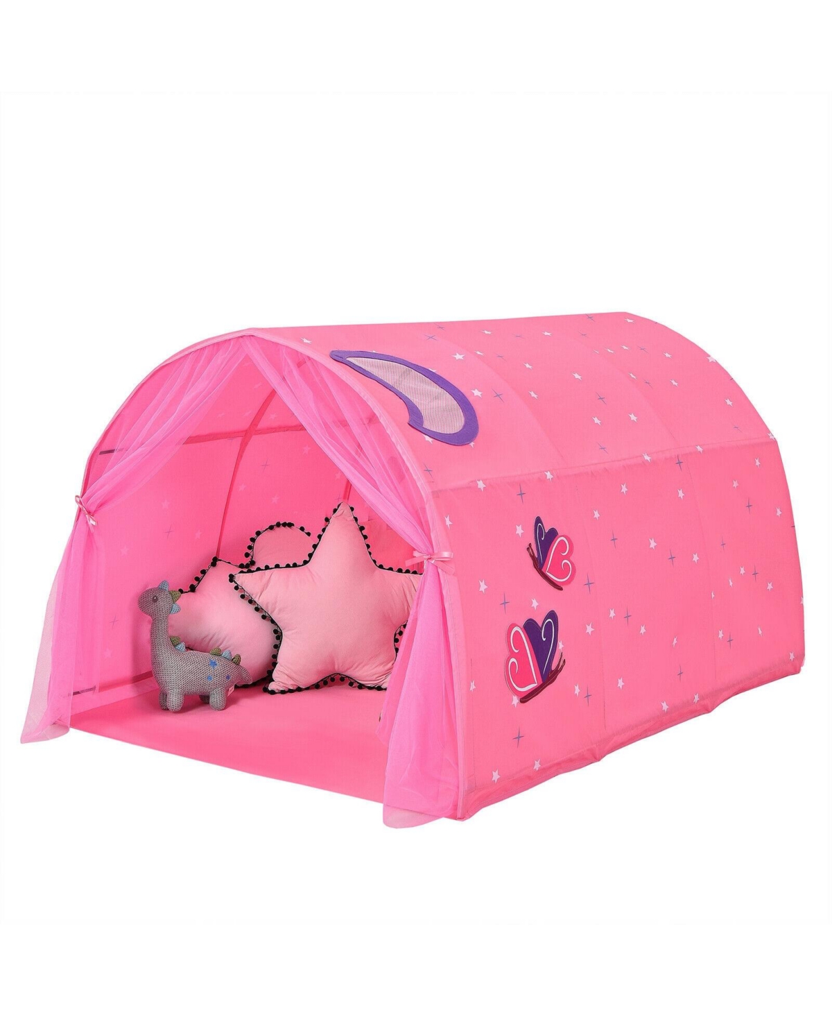 Akiudex Twin Size Kids Play Tent with Mesh Windows and Inner Pockets - Pink