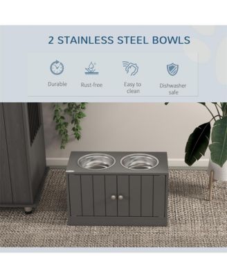 44in-L Gray Elevated Dog Bowls Storage Cabinet Raised Dog Bowl Stand Feeding Station
