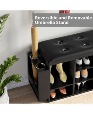 Shoe Bench, Ten Cubbies Storage Entryway Bench with PU Leather, Black