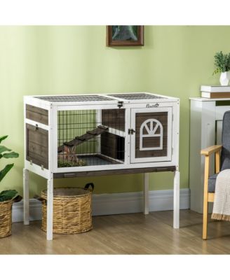 Wood Rabbit Hutch, Elevated Guinea Pig Cage with Run,