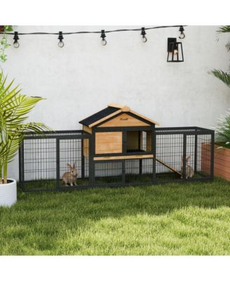85" Rabbit Hutch Outdoor with Steel Run, Removable Plastic Tray