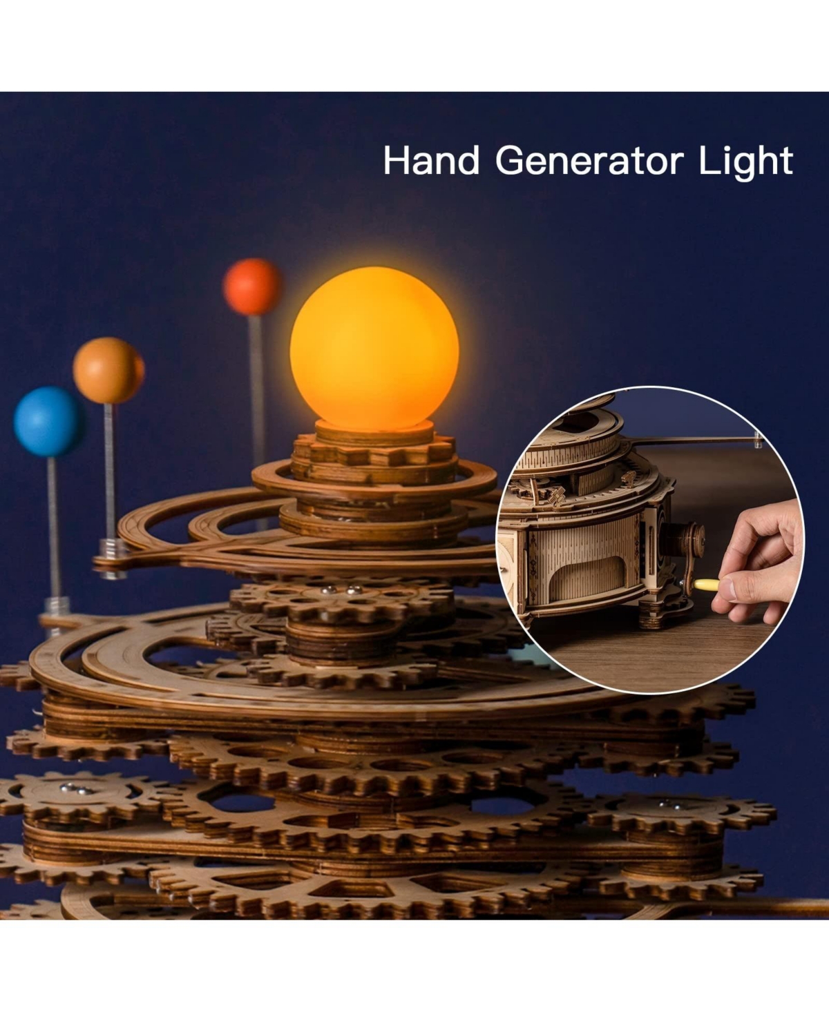 Robotime 316 Pieces 3D Wooden Puzzle Orrery Solar System Model Kit, Multicolored, 13"12.6"13.8"