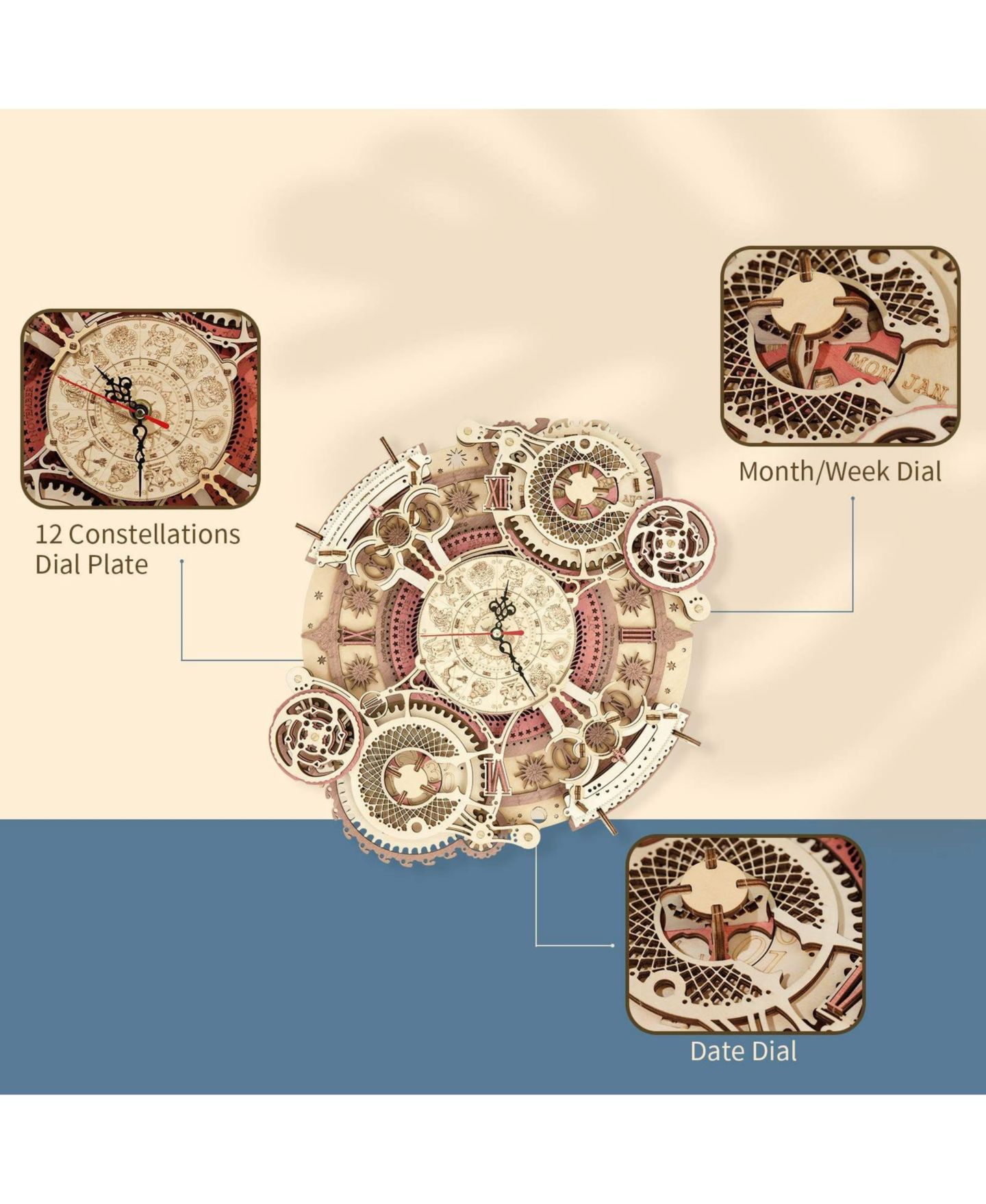 Детская игрушка Robotime Zodiac 168-Piece 3D Wooden Puzzle Clock, Ages 14+ — фото 2