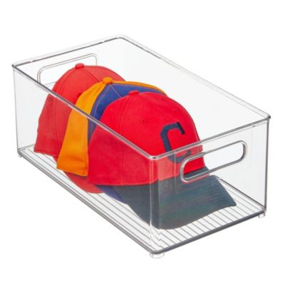 Plastic Stackable Fridge Bin with Handles, Set of 4, Clear, Made in USA