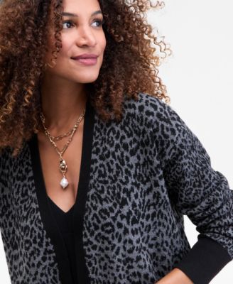 Women's Jacquard Animal-Print Long Cardigan, Macy's Exclusive