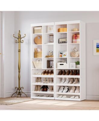 Closet Shoe Organizer Cabinet with Shelves and Cubbies, White