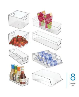 Fridge Storage Bin Set with Bottle Holder, Set of 8, Clear, Made in USA