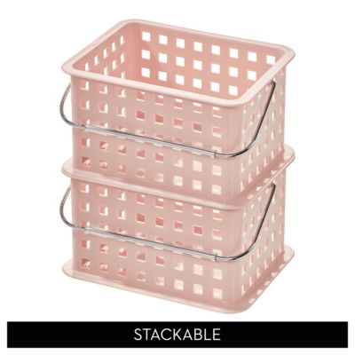 Small Stackable Shower Caddy Basket, Set of 3, Pink, Made in USA