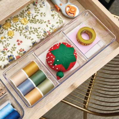 3-Section Plastic Drawer Organizer - Set of 6 - Clear