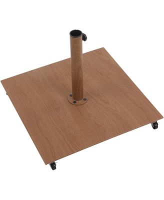 Amalfi Navy With Cream Piping / Teak Metal Patio Umbrella with Base Sets