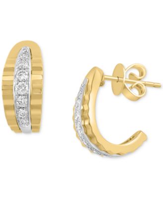 EFFY&reg; Diamond Ridge Texture Half Hoop Earrings (3/8 ct. t.w.) in 14k Two-Tone Gold