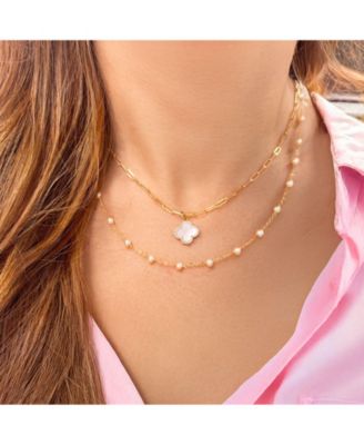 Pearl Bead Chain Necklace 14K Gold