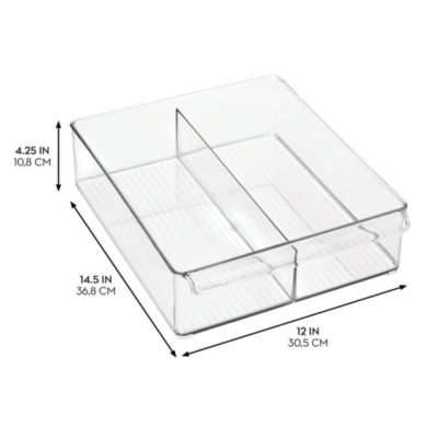 Divided Plastic Pantry Bin with Handle, Set of 2, Clear, Made in USA