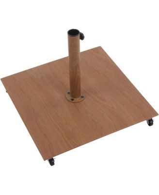 Fiji White Fabric / Teak Aluminum Patio Umbrella with Base Sets