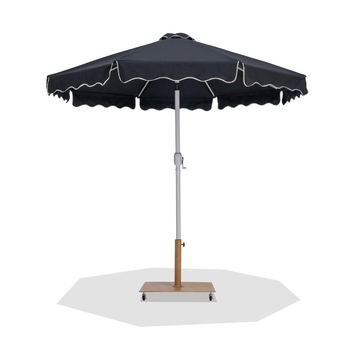 Meridian Furniture Amalfi Black With Cream Piping / Teak Metal Patio Umbrella with Base Sets