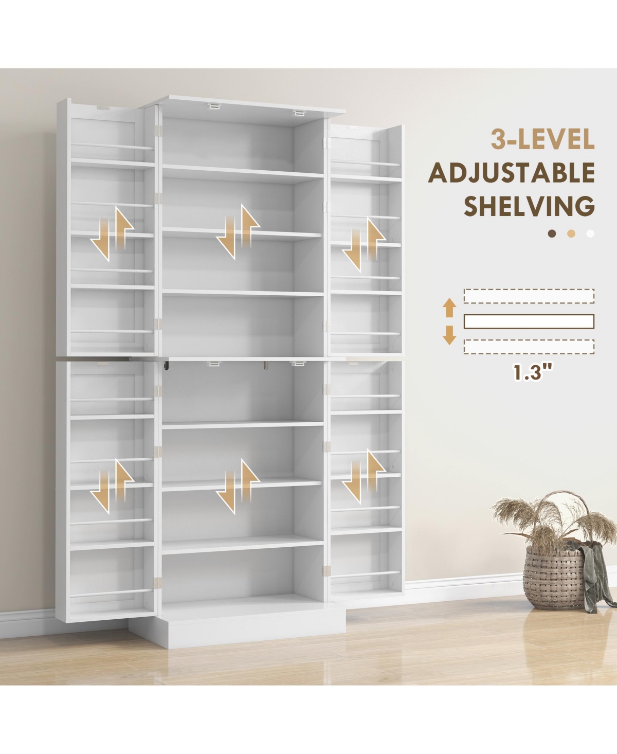 Homcom 65" Kitchen Pantry Cabinet with Adjustable Shelves Spick Racks