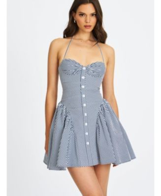 Miss Circle Women Melody Navy Blue Railroad Stripe Halter Drop